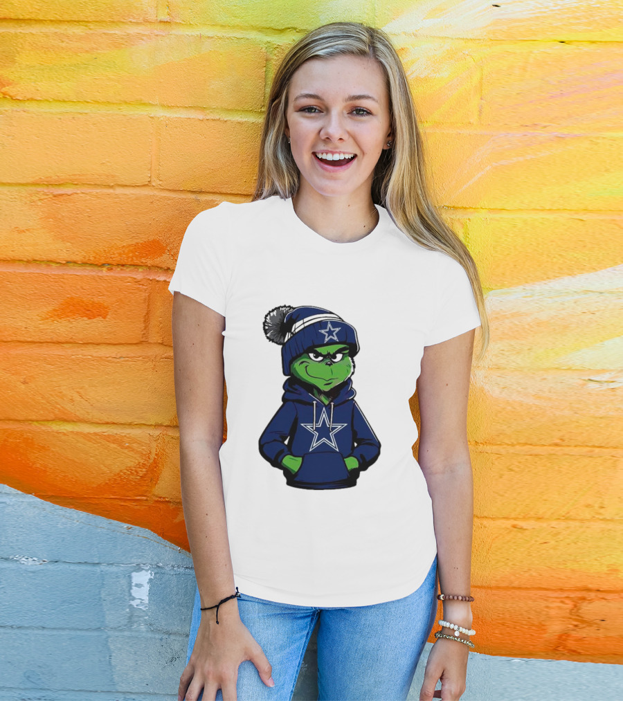 Grinch In Dallas Cowboys Hoodie And Beanie With Star T-Shirt