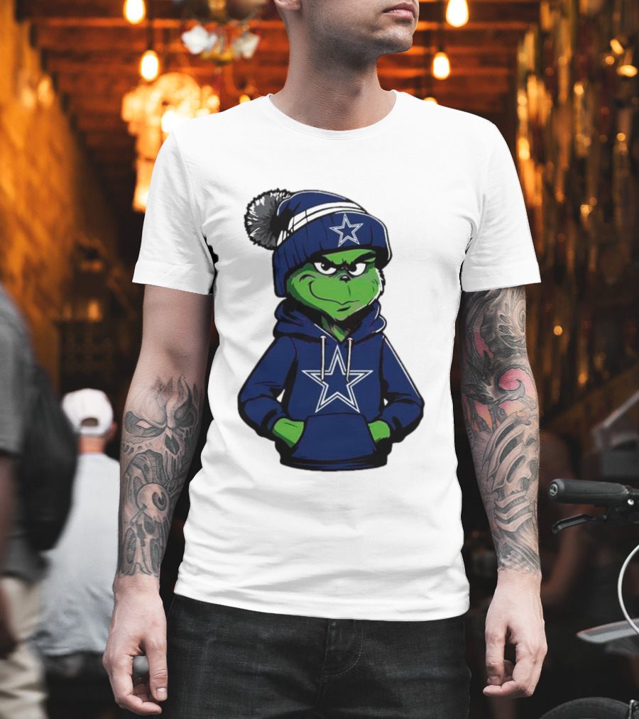 Grinch In Dallas Cowboys Hoodie And Beanie With Star T-Shirt