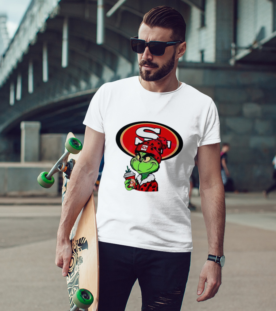Grinch With San Francisco 49ers Logo And Coffee T-Shirt