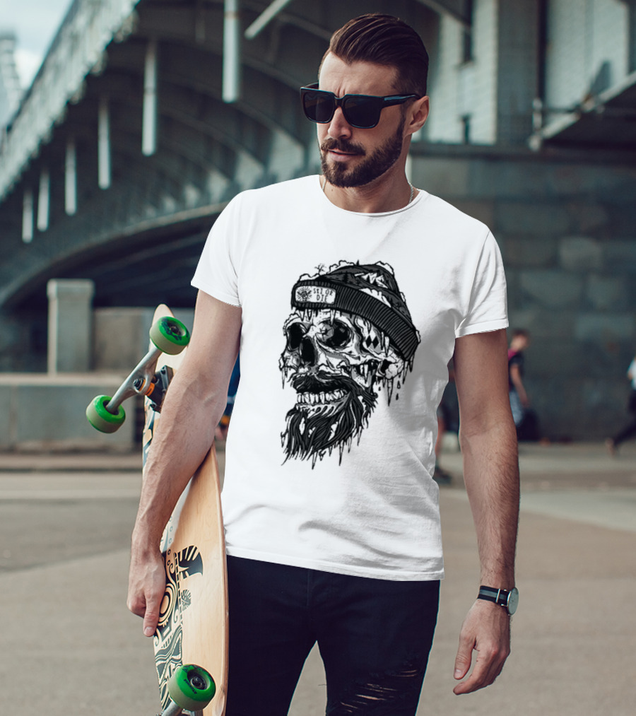 Skull Wild Ski Or Die Ice Beard Beanie Adventure T-Shirt