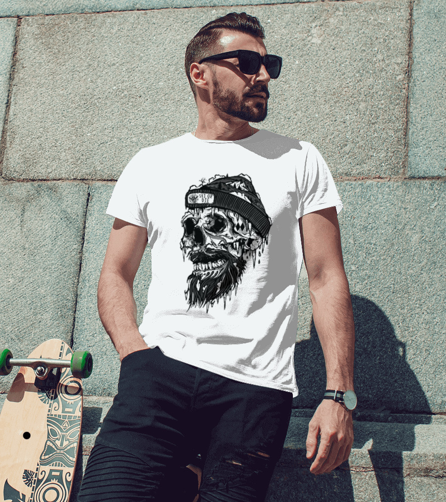Skull Wild Ski Or Die Ice Beard Beanie Adventure T-Shirt