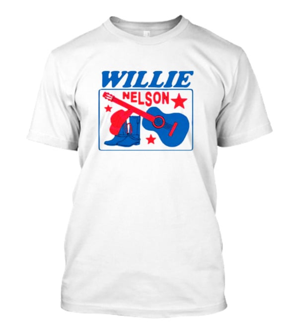 WILLIE NELSON Guitar Cowboy Boots Hat Stars T-Shirt