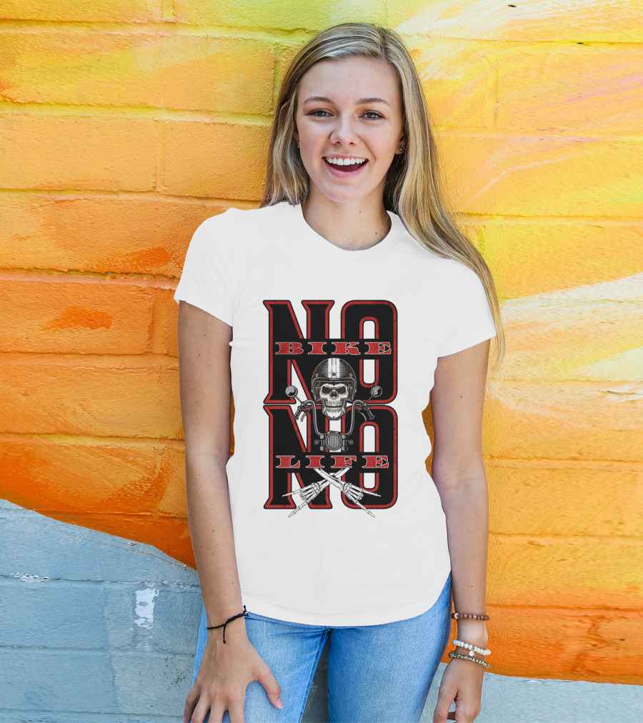NO BIKE NO LIFE Motorcycle Skull T-Shirt