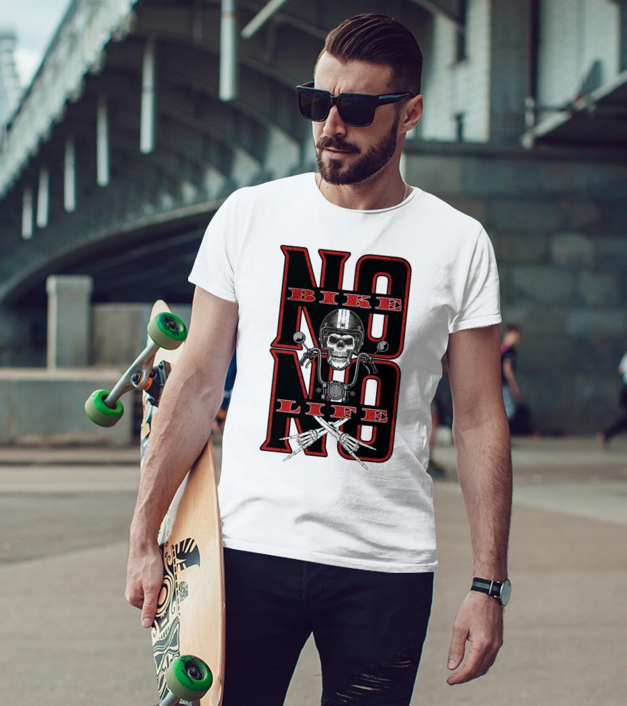 NO BIKE NO LIFE Motorcycle Skull T-Shirt