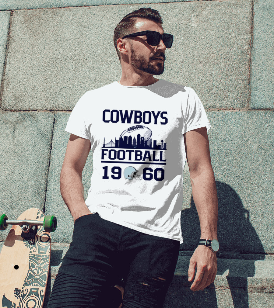 Cowboys Football 1960 Skyline With Helmet And Cityscape T-Shirt