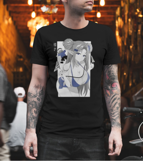 GamerSupps Waifu Koefficient Anime Character in Blue Bikini with Flags T-Shirt GamerSupps Waifu Koefficient Anime Character in Blue Bikini with Flags T-Shirt