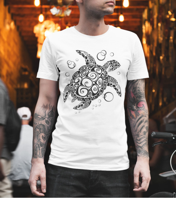 Sea Turtle Tribal Pattern with Bubbles T-Shirt Sea Turtle Tribal Pattern with Bubbles T-Shirt