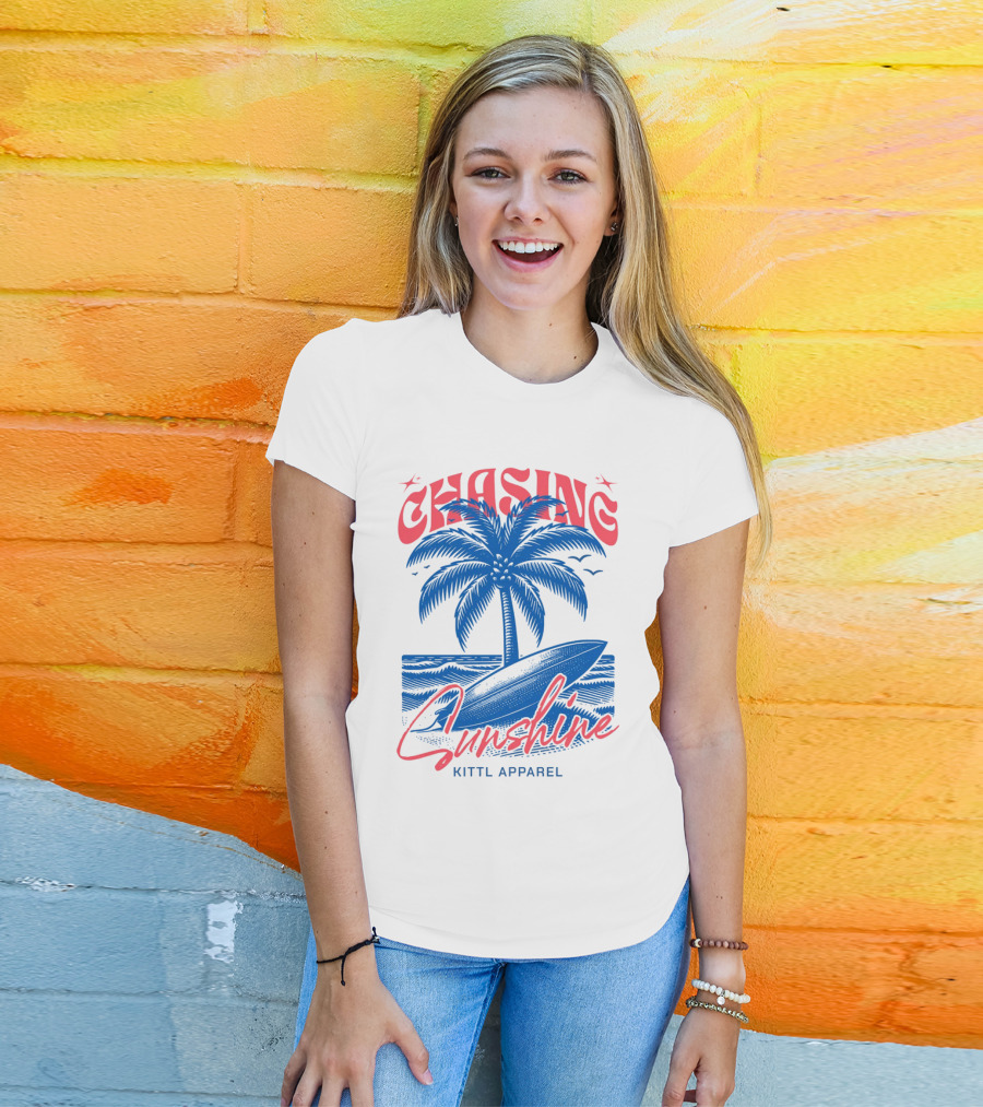 Chasing Sunshine Kittl Apparel Surfing Palm Tree Ocean Waves T-Shirt
