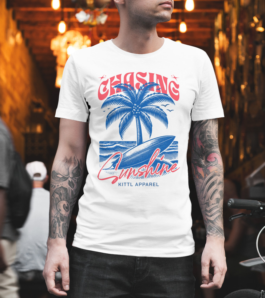 Chasing Sunshine Kittl Apparel Surfing Palm Tree Ocean Waves T-Shirt