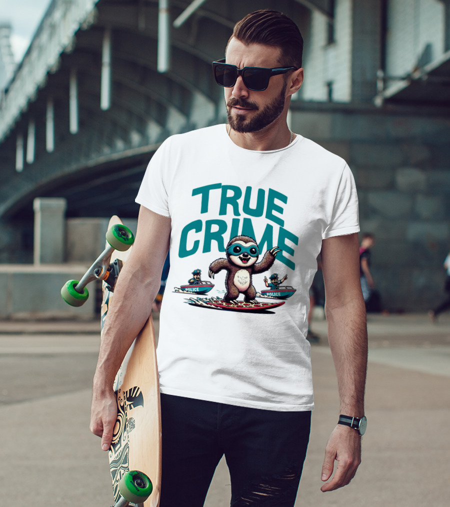 True Crime Sloth Surfing Police Chase T-Shirt