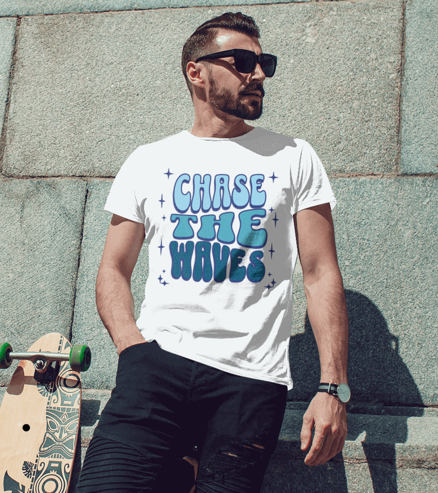 Chase The Waves Retro Font Star Accents T-Shirt