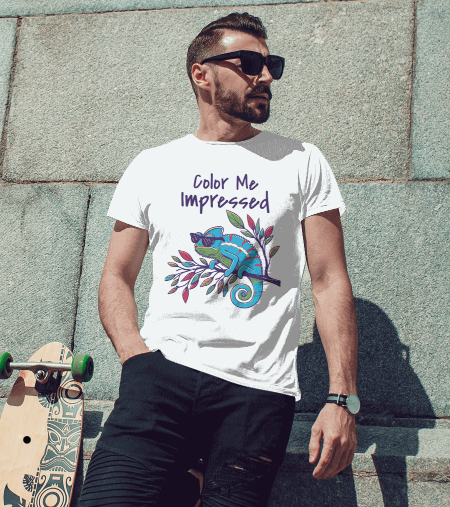 Color Me Impressed Chameleon With Sunglasses On Colorful Branch T-Shirt