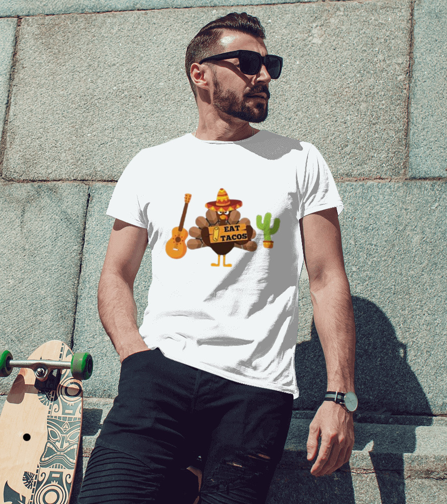 Thanksgiving Turkey Sombrero Eat Tacos Guitar Cactus T-Shirt