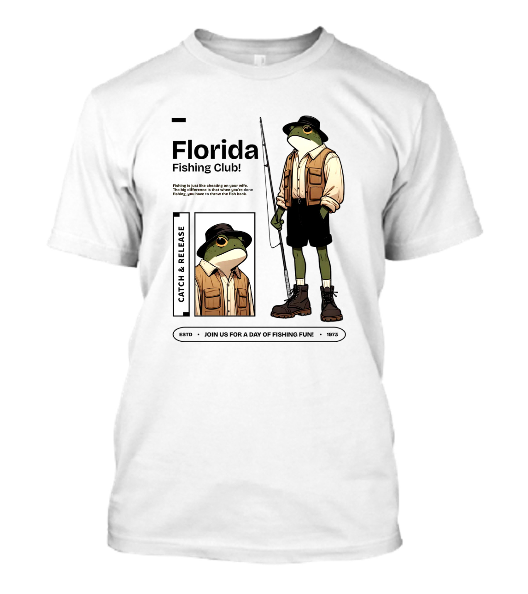 Florida Fishing Club Catch And Release Frog Adventure 1975 T-Shirt
