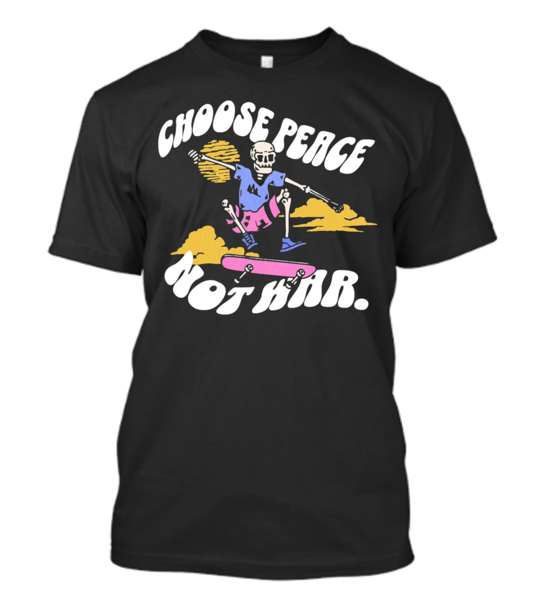 Choose Peace Not War Skeleton Skateboarding Sunset Cloud T-Shirt