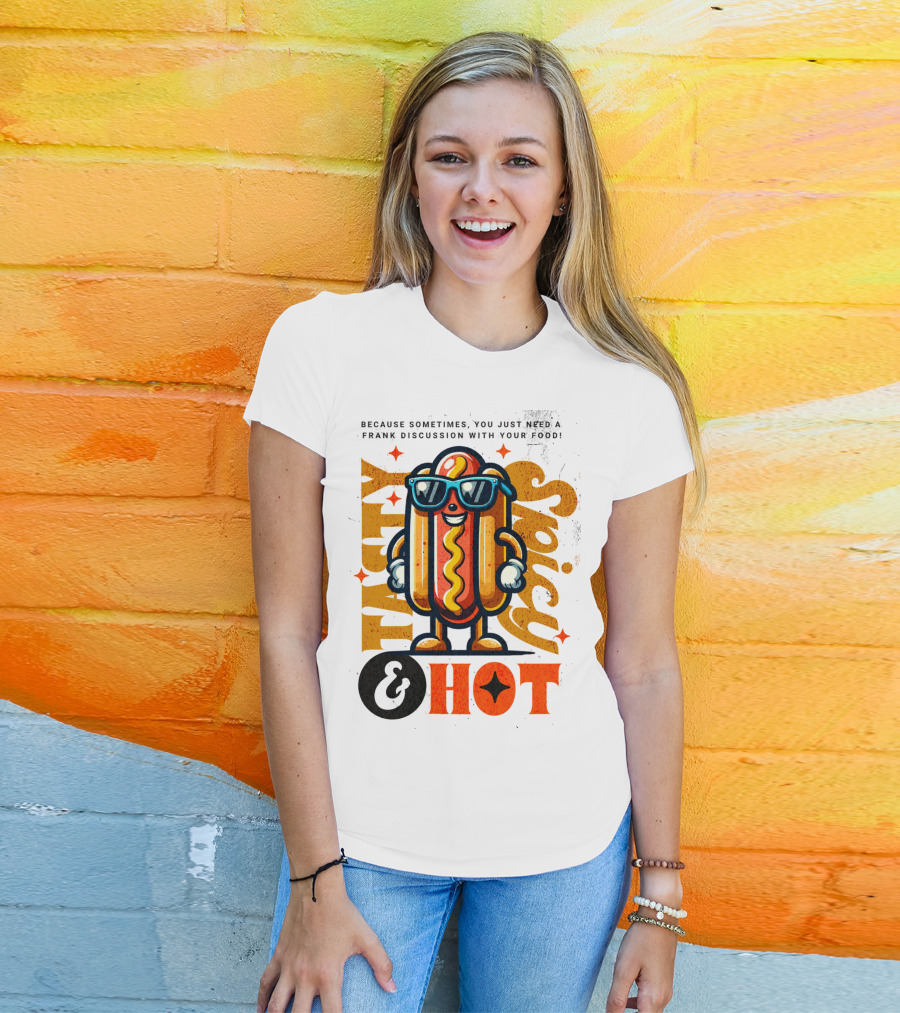 Highly Spicy And Hot Retro Funny Hot Dog Fast Food Mascot Character T-Shirt