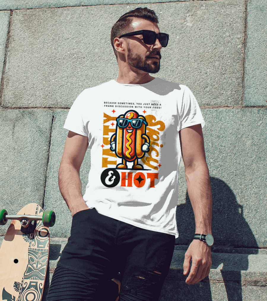 Highly Spicy And Hot Retro Funny Hot Dog Fast Food Mascot Character T-Shirt