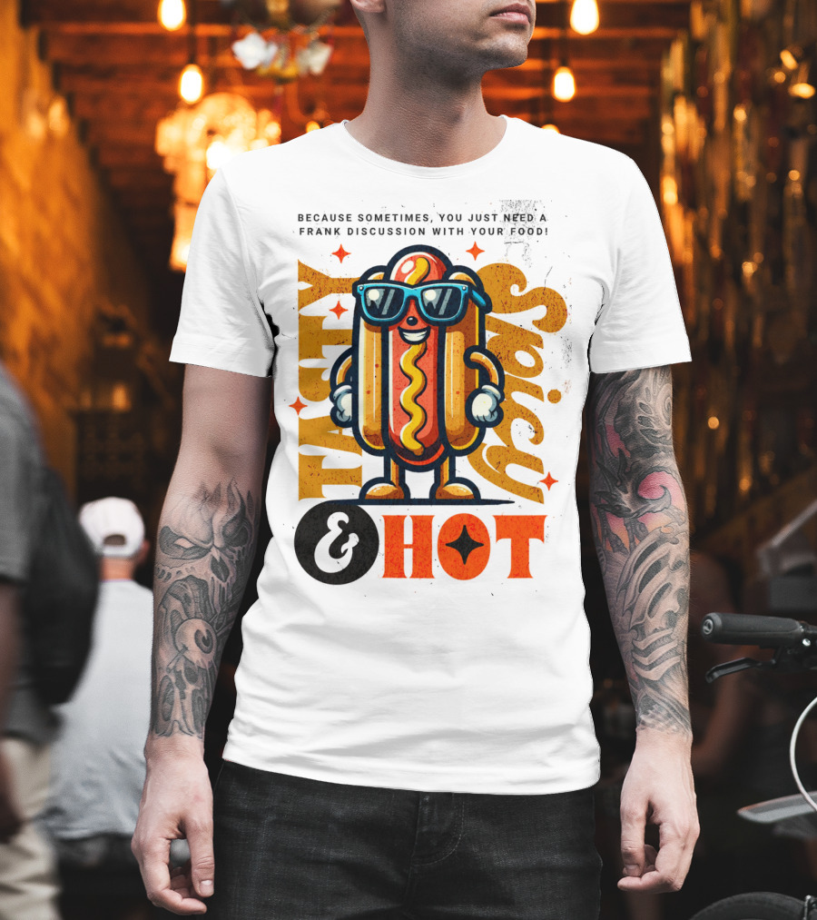 Highly Spicy and Hot Retro Funny Hot Dog Fast Food Mascot Character T-Shirt