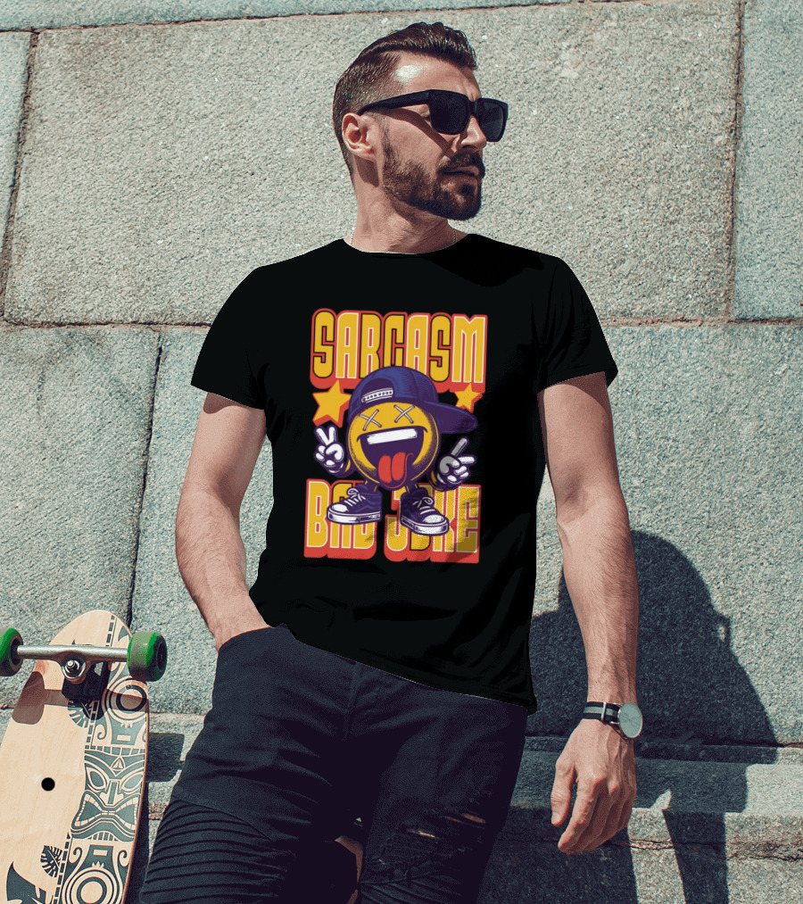 SARCASM BAD JOKE Emoji Character Laugh Peace Sign Cap Sneakers T-Shirt