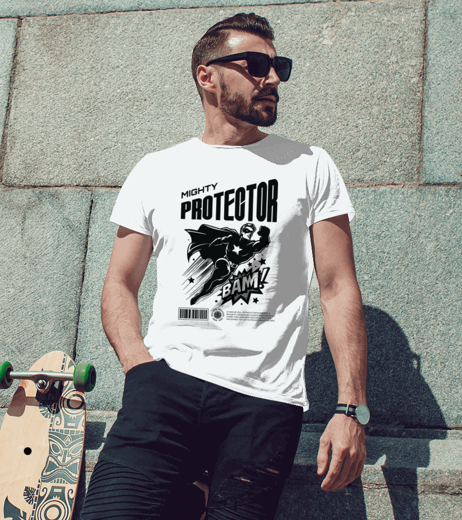 Mighty Protector BAAM Retro Comic Style Superhero T-Shirt