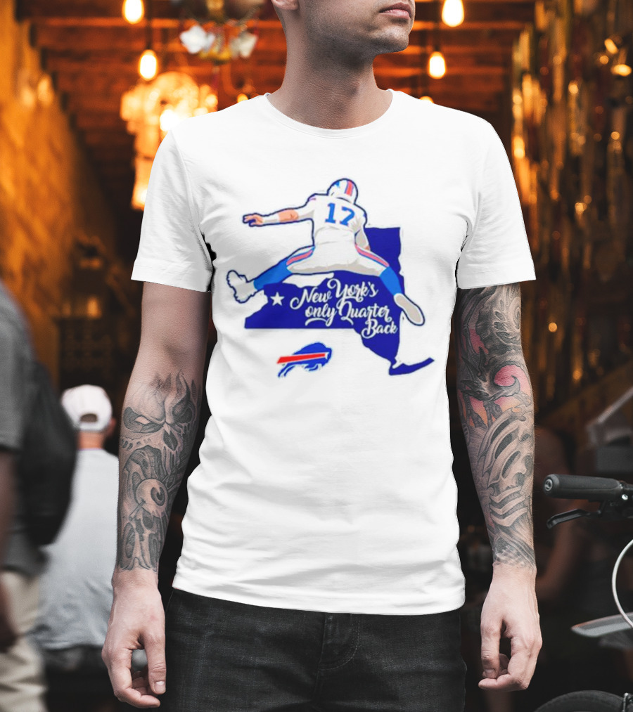 Buffalo Bills 17 New York's Only Quarterback with Iconic Jump and Team Colors T-Shirt