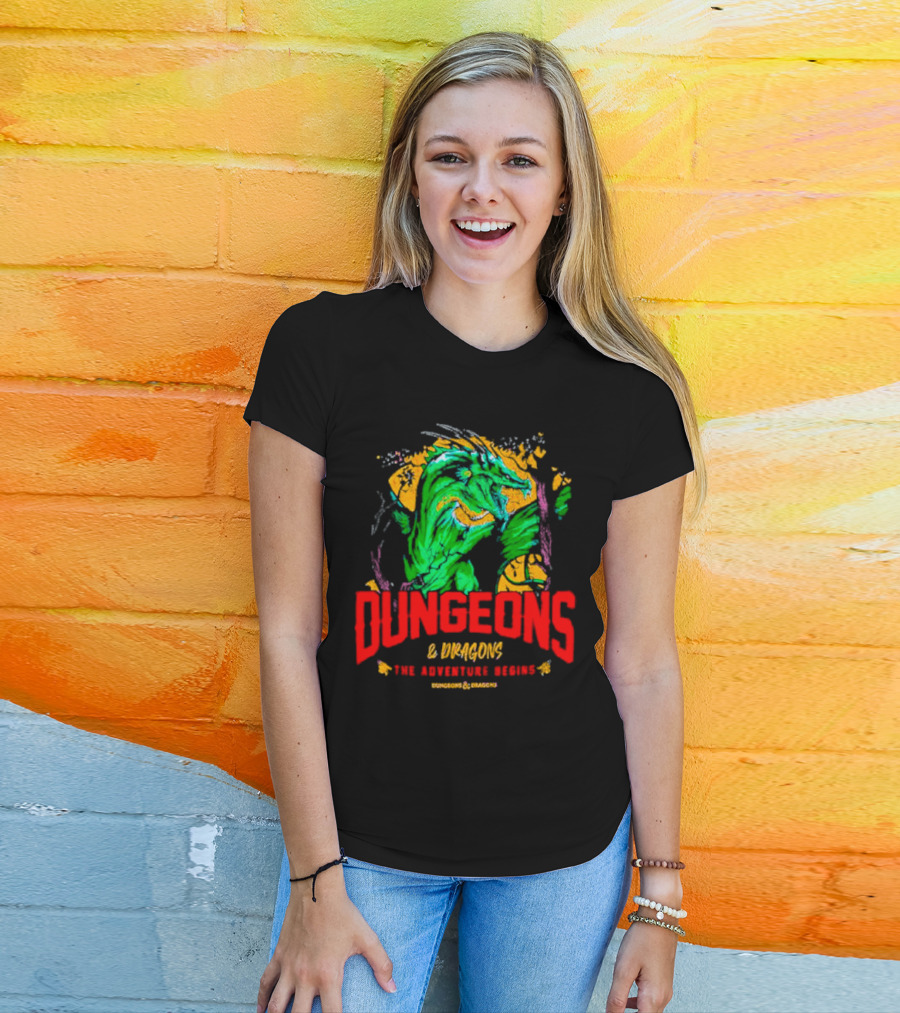 Dungeons And Dragons The Adventure Begins Green Dragon Fantasy T-Shirt