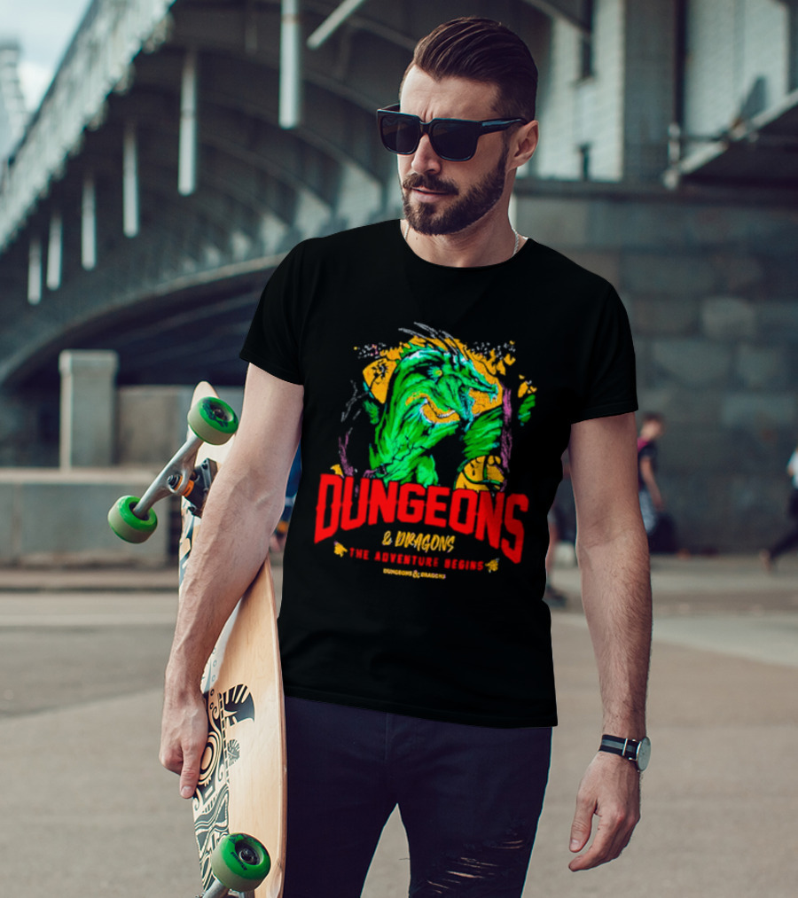 Dungeons And Dragons The Adventure Begins Green Dragon Fantasy T-Shirt