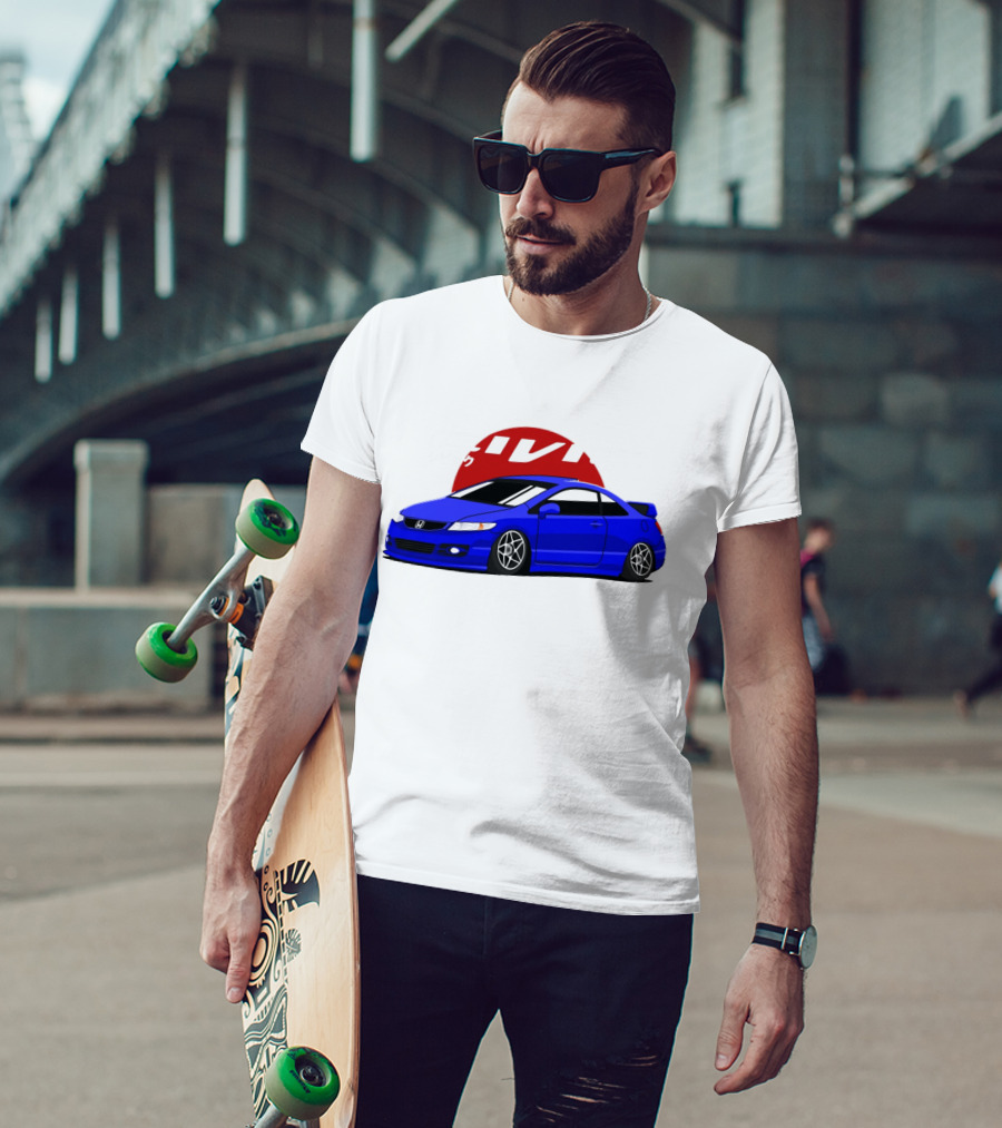 Civic SI JDM Cars Blue Honda With Japanese Characters T-Shirt