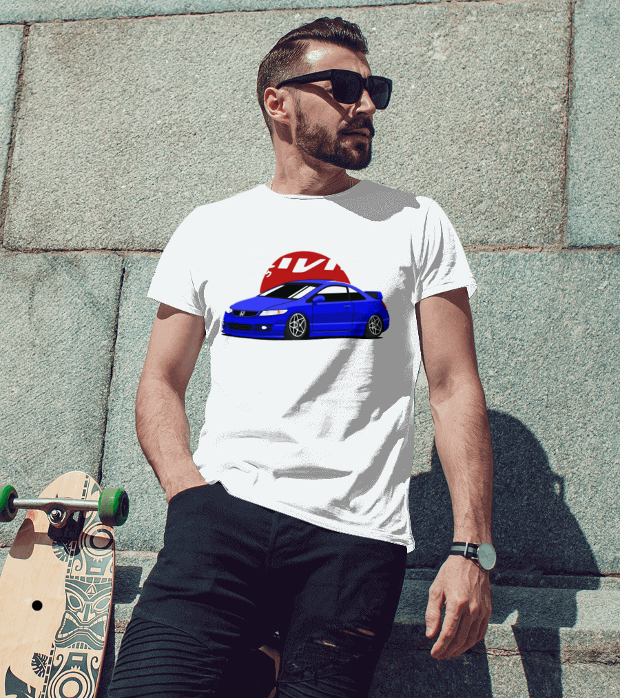 Civic SI JDM Cars Blue Honda With Japanese Characters T-Shirt