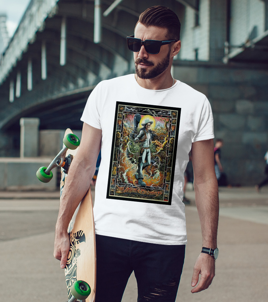The Avett Brothers Skeleton Cowboy With Guitar And Sunburst Background Stanford T-Shirt