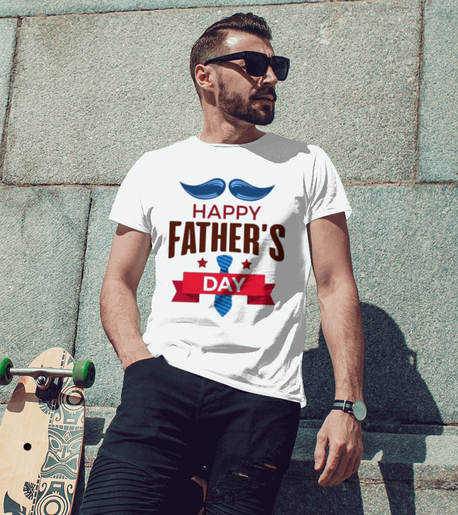 Happy Father's Day Blue Mustache And Tie T-Shirt