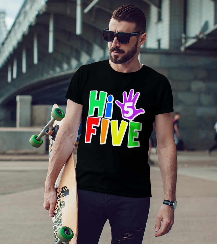Hi Five Birthday Kids Boys And Girls Colorful Handprint T-Shirt