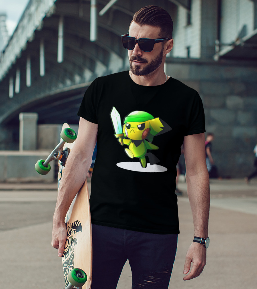 Pikachu Dressed As Link From The Legend Of Zelda With Sword In Hand T-Shirt