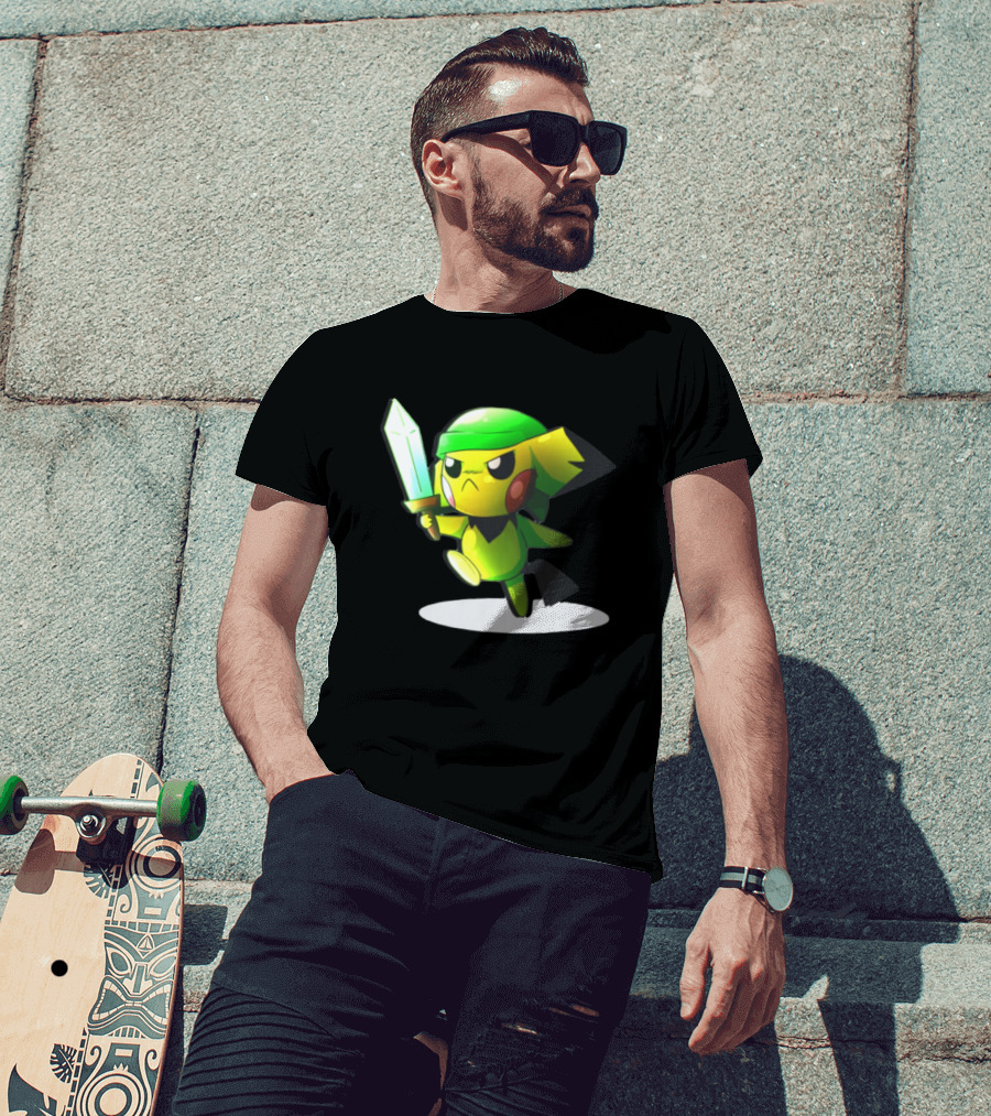 Pikachu Dressed As Link From The Legend Of Zelda With Sword In Hand T-Shirt