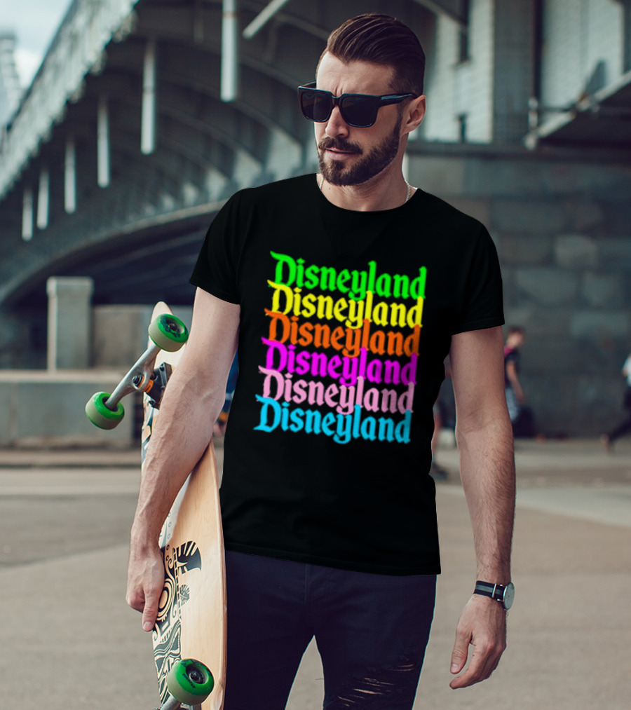 Disneyland Rainbow Multicolor Text Stacked T-Shirt