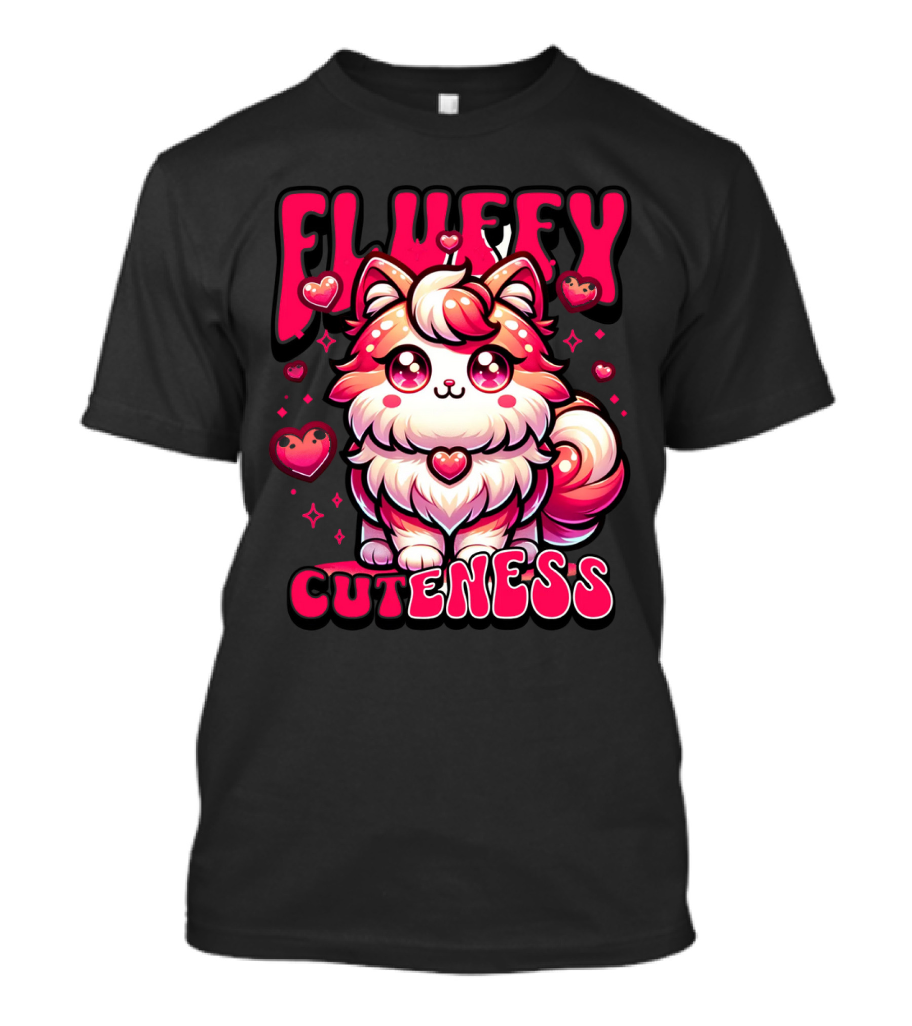 FLUFFY CUTENESS Heart-Eyed Kawaii Creature Surrounded By Little Hearts T-Shirt