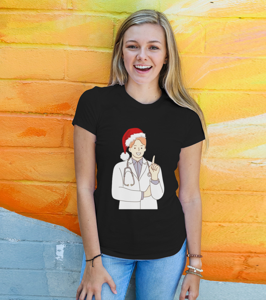 Santa Hat Wearing Physician Doctor Merry Christmas T-Shirt