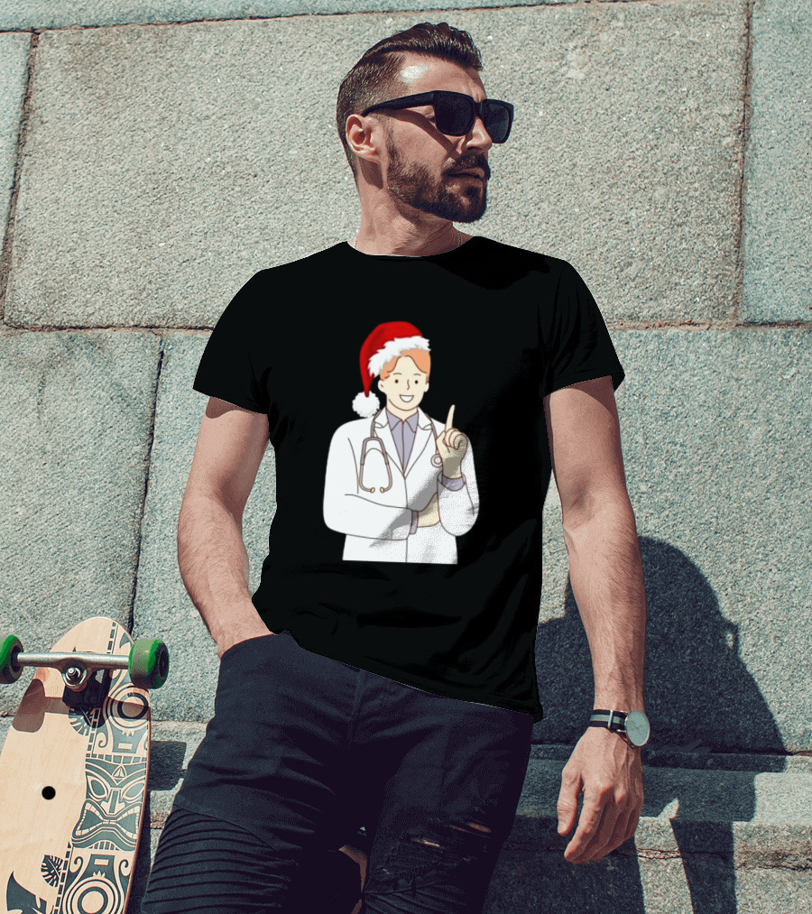Santa Hat Wearing Physician Doctor Merry Christmas T-Shirt