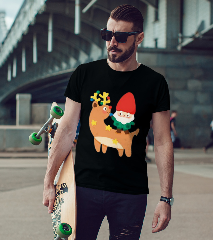 Cute Christmas Reindeer With Santa Riding T-Shirt