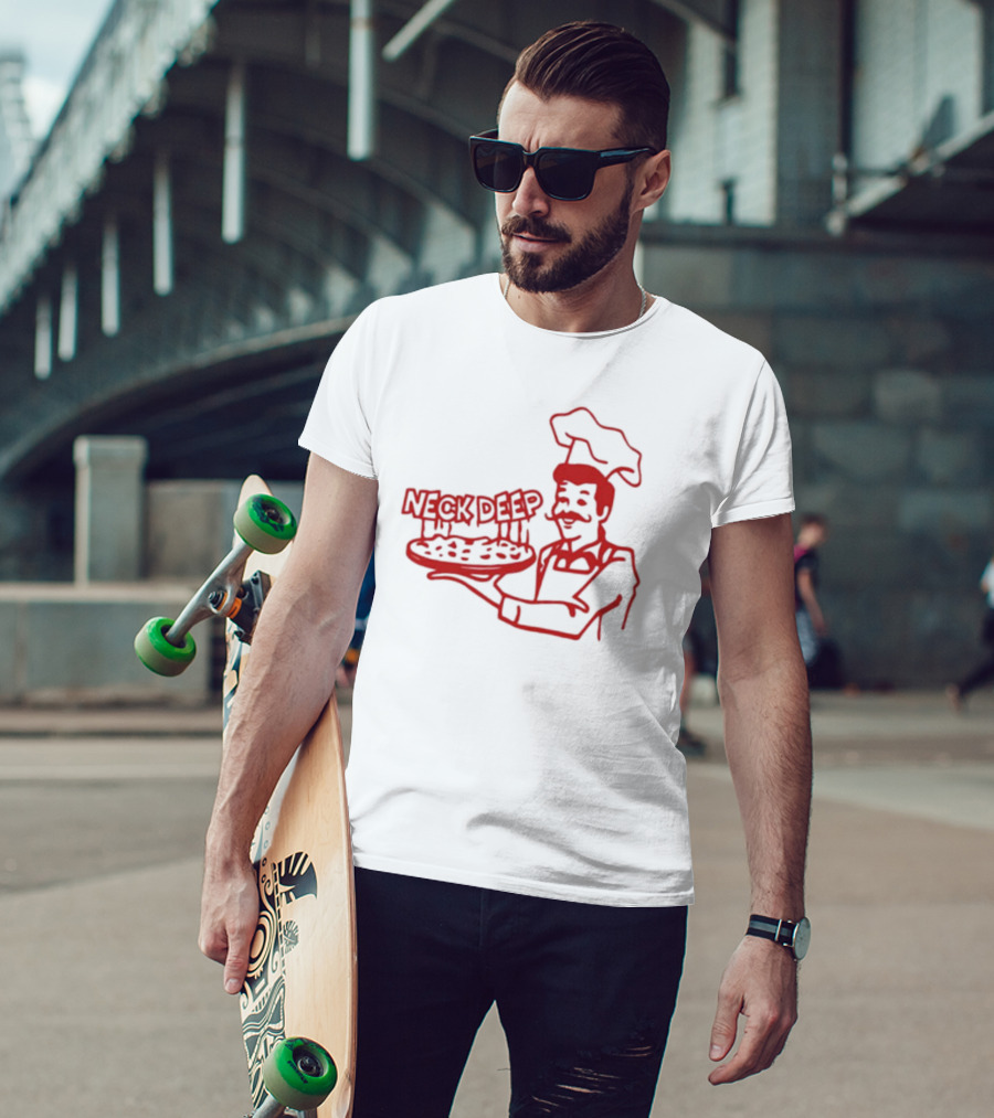 Neck Deep Pizza Chef With Retro Style Illustrative T-Shirt