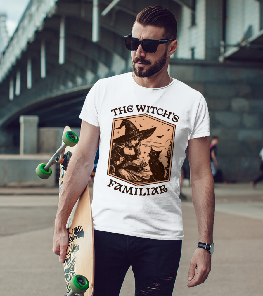 The Witch's Familiar Halloween Vintage Witch And Cat T-Shirt