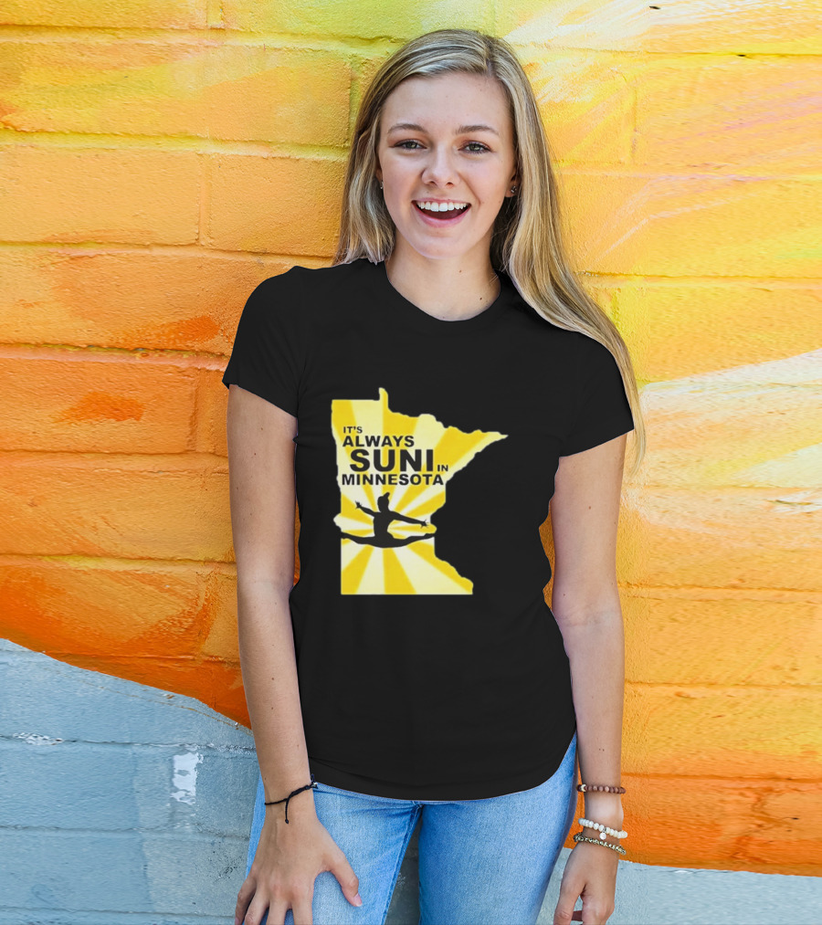 It's Always Suni In Minnesota Gymnastics Silhouette State Outline T-Shirt