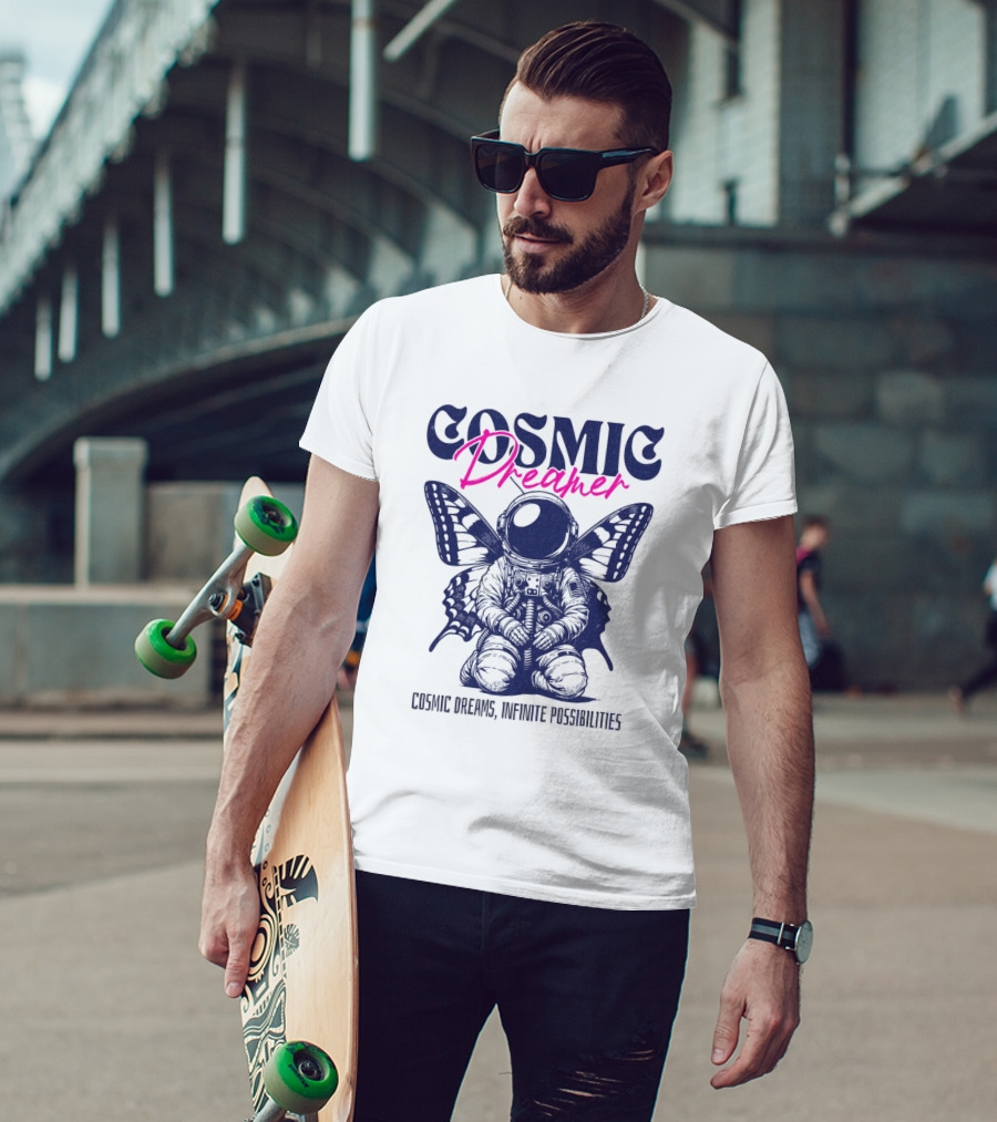 Cosmic Dreamer Infinite Possibilities Astronaut Butterfly Wings T-Shirt