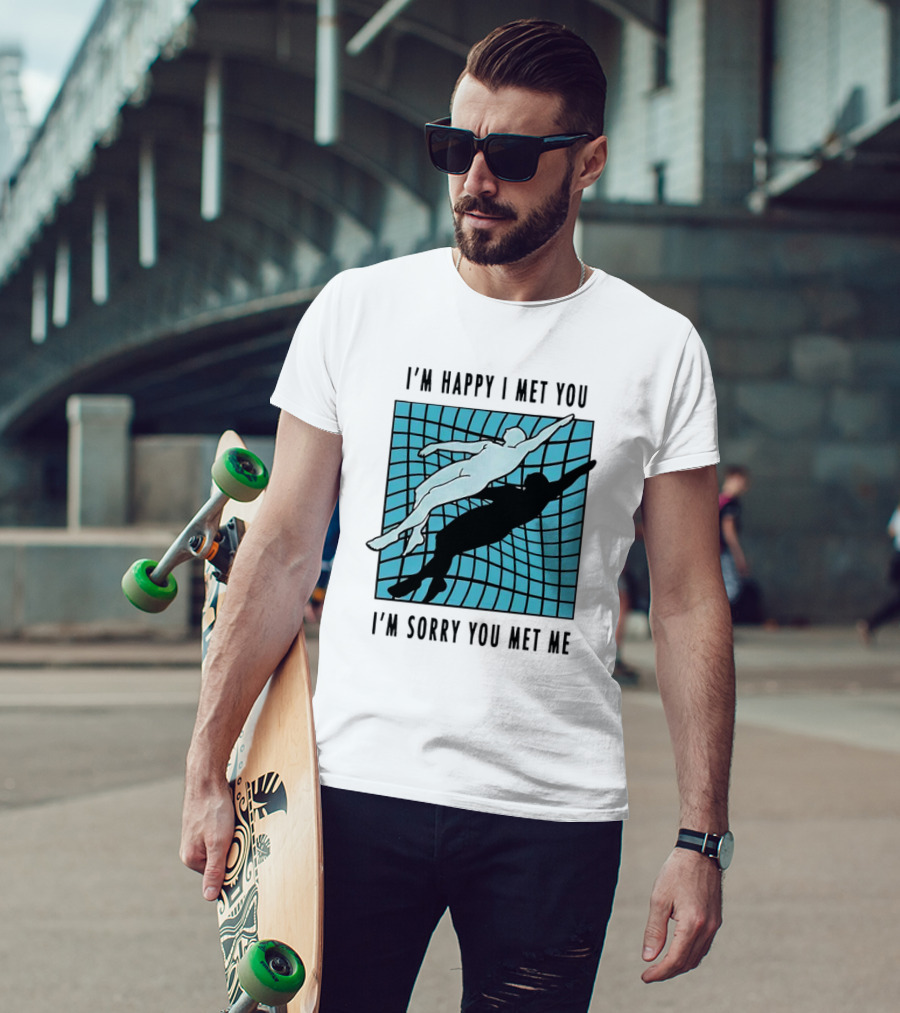 I’m Happy I Met You I’m Sorry You Met Me Swimming Dual Silhouette On Grid Background T-Shirt