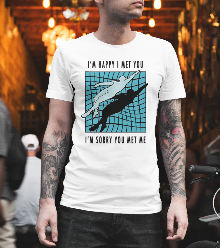 I’m Happy I Met You I’m Sorry You Met Me Swimming Dual Silhouette on Grid Background T-Shirt