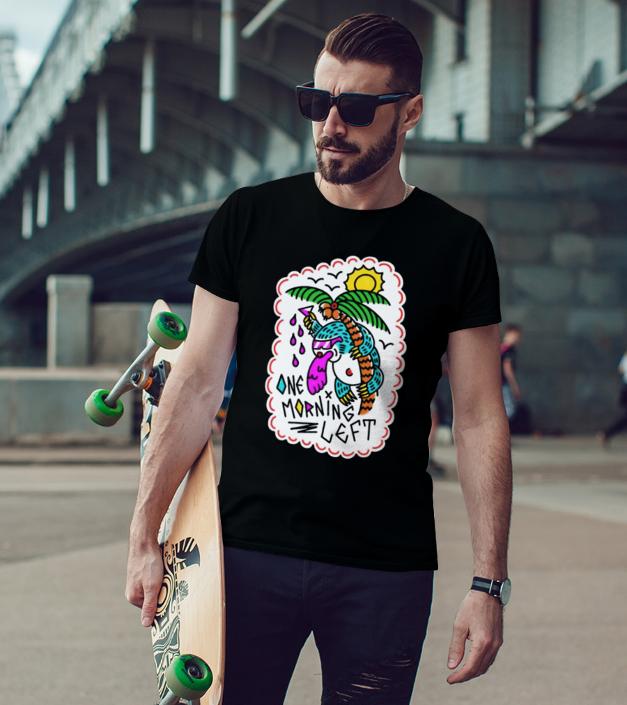 One Morning Left Palm Sloth Tropical Sunset Vibes T-Shirt