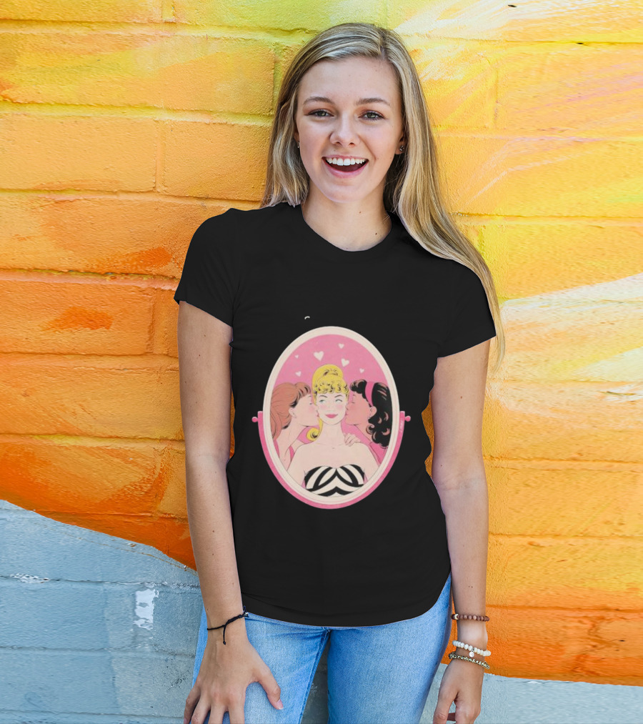 This Barbie Likes Girls Retro Pink Mirror Heart Motif T-Shirt