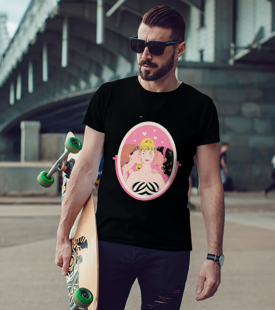 This Barbie Likes Girls Retro Pink Mirror Heart Motif T-Shirt