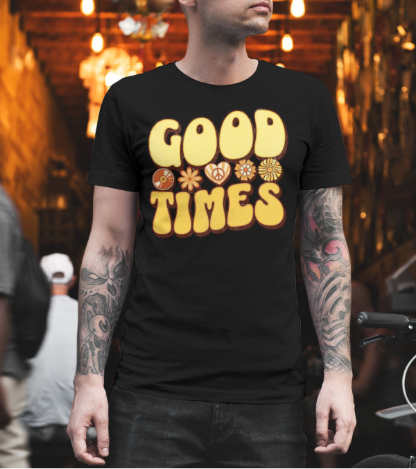 Good Times Retro Peace Flowers and Symbols T-Shirt Good Times Retro Peace Flowers and Symbols T-Shirt