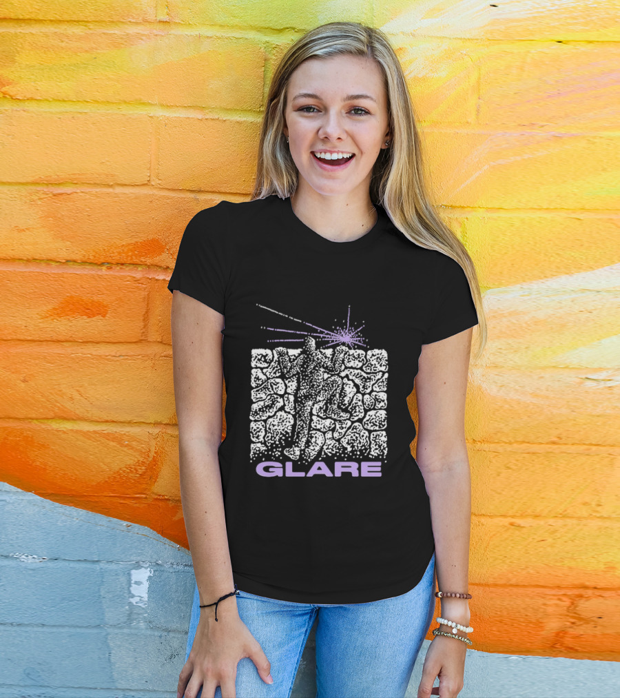 Glare Climber On Black Stone Wall With Purple Light Burst T-Shirt